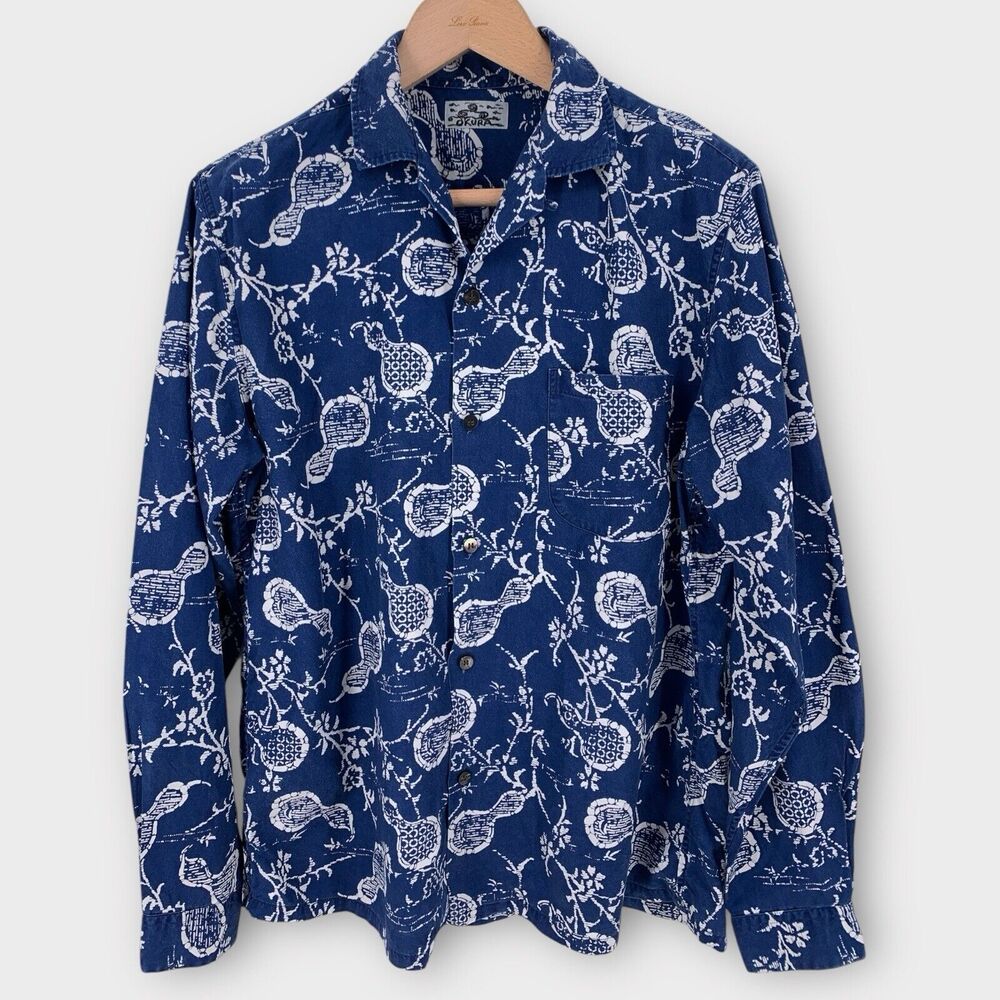 OKURA Japan Indigo Dyed Button Front Blue XL